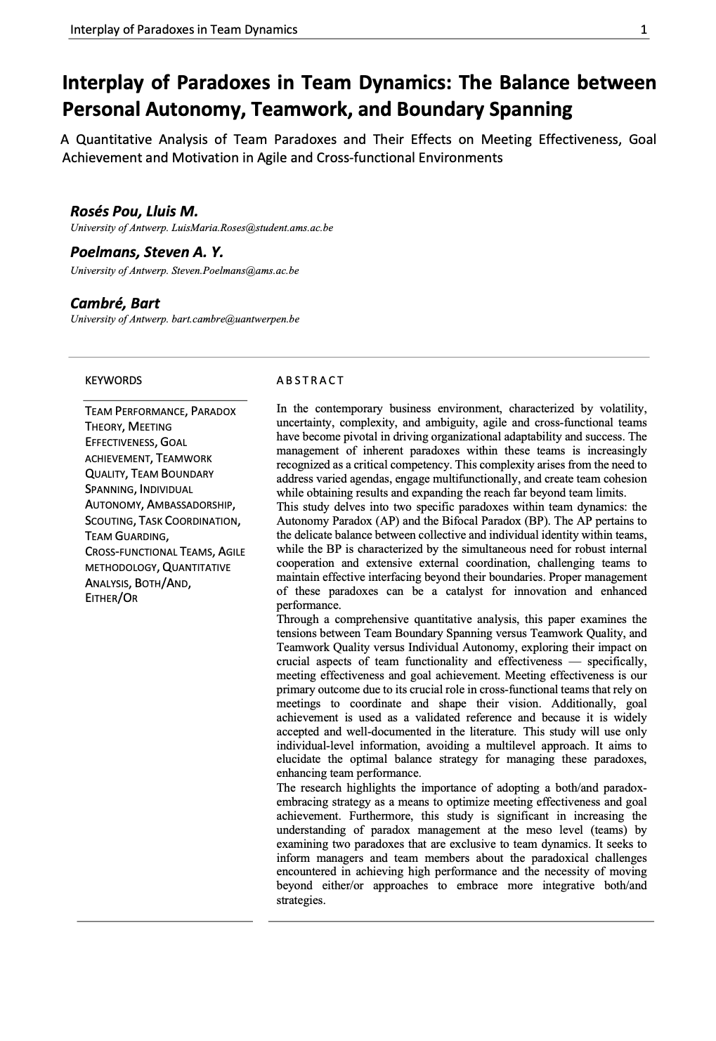 Interplay of Paradoxes in Team Dynamics Scientific Paper 3